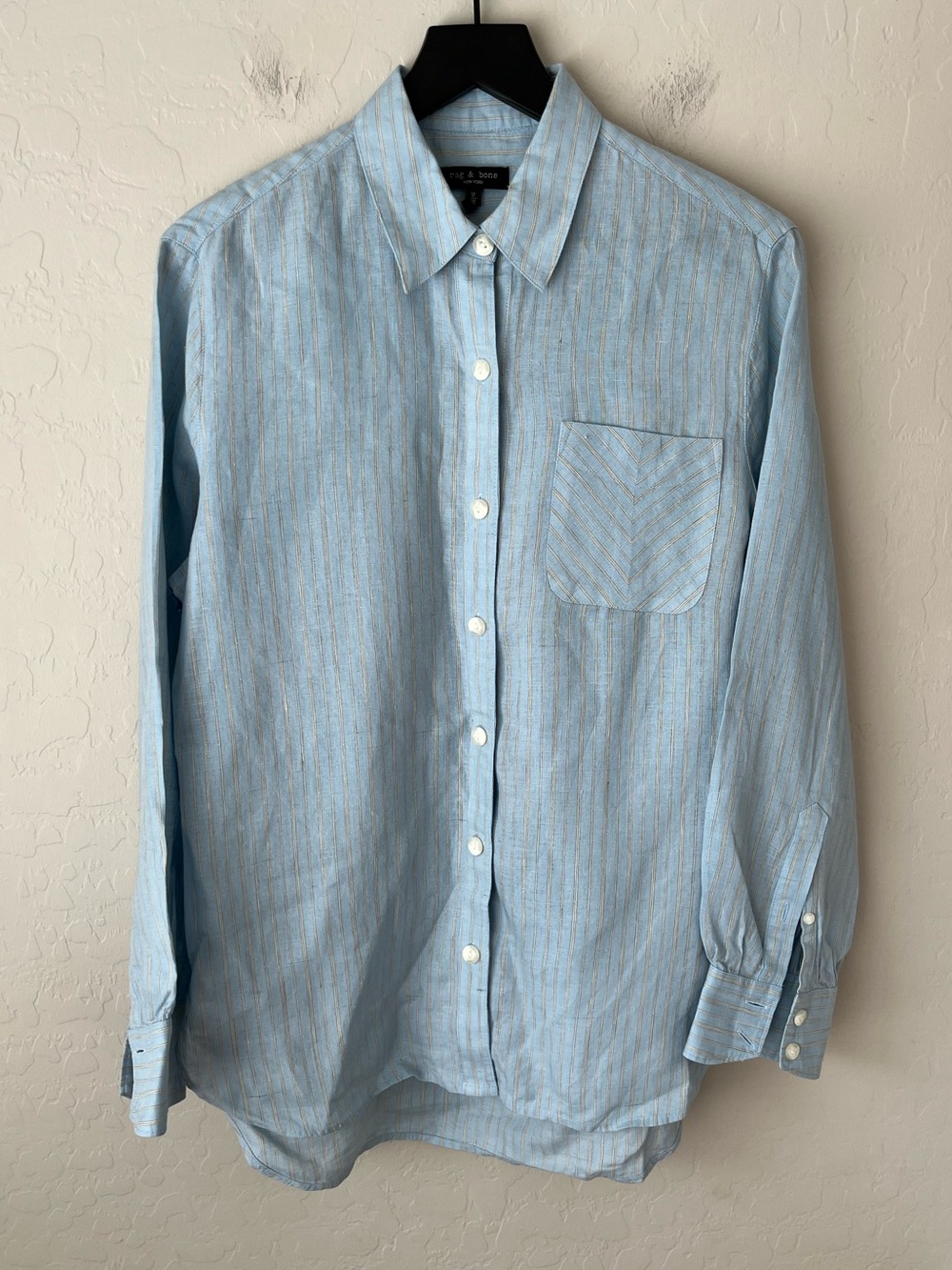 Rag and Bone Maxine Stripe Linen Button Down Shirt Blue Size Women’s Medium - Picture 4 of 7